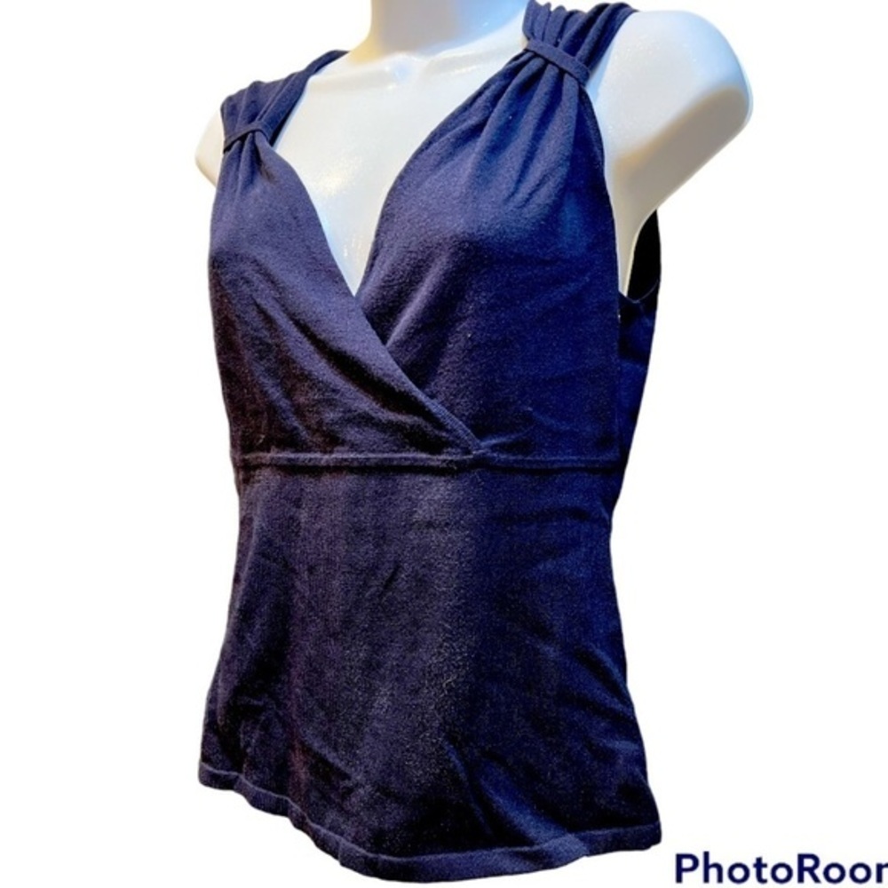Super Cute Navy Ann Taylor LOFT Criss Cross V Neck Tank Ruched Sweater SZ S*NWT*